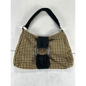 1154 Lill Studio Houndstooth Shoulder Bag Tan Black Buckle Hobo Purse
